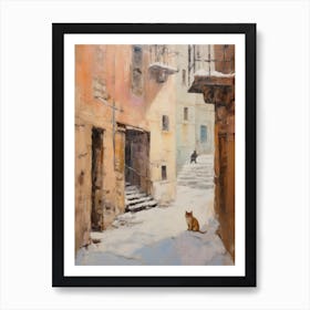 Cat In The Streets Of Dubrovnik   Croatia With Snow 1 Art Print