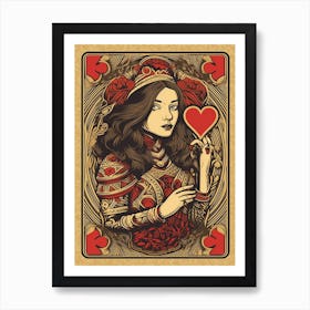 Alice In Wonderland Vintage Playing Card The Queen Of Hearts 3 Art Print