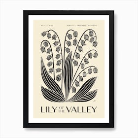 Rustic May Birth Flower Lily Of The Valley Black Cream Art Print