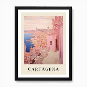 Cartagena Spain 6 Vintage Pink Travel Illustration Poster Art Print