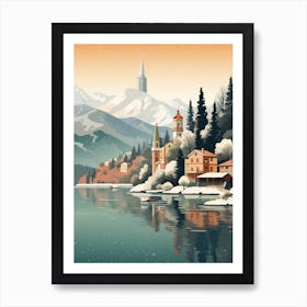 Vintage Winter Travel Illustration Lake Como Italy 2 Art Print