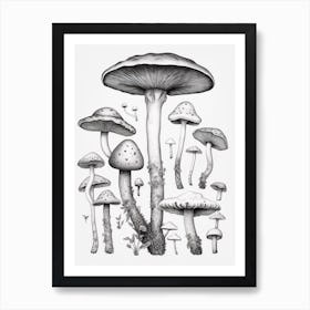 Mushroom Drawing B&W 2 Art Print