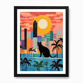 Miami, United States Skyline With A Cat 1 Art Print