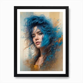 Blue Haired Girl Art Print