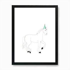 Horse In Aqua Blue Party Hat Art Print