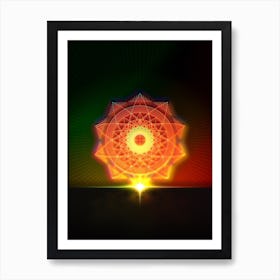 Neon Geometric Glyph in Watermelon Green and Red on Black n.0228 Art Print