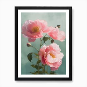 Pink Roses Flowers Acrylic Painting In Pastel Colours 4 Art Print