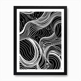 Wavy Sketch In Black And White Line Art 14 Art Print