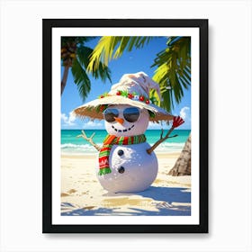 Snowman On The Beach 7 Art Print