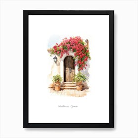 Mallorca, Spain   Mediterranean Doors Watercolour Painting 3 Poster Art Print