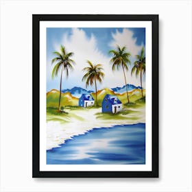 Beach House With Palm Trees Art Print