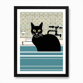 Black Cat In Bathtub 4 Art Print