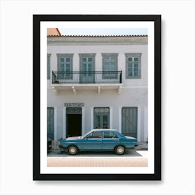 Blue Car In Front Of A Building Art Print