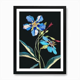 Neon Flowers On Black Forget Me Not 1 Art Print