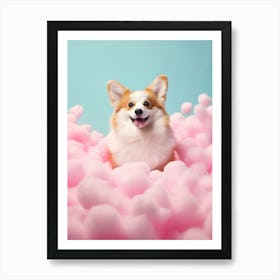 Corgi Dog in Cotton Candy, Pastel Colors, Preppy Aesthetic Art Print