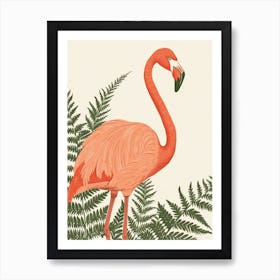 Jamess Flamingo And Ferns Minimalist Illustration 2 Art Print