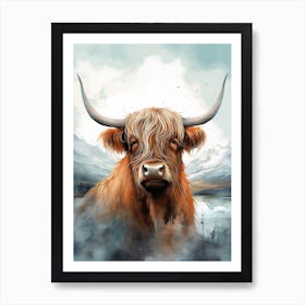 Grey Cloudy Painting Of Highland Cow Art Print