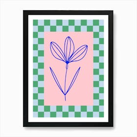 Modern Checkered Flower Poster Blue & Pink 14 Art Print