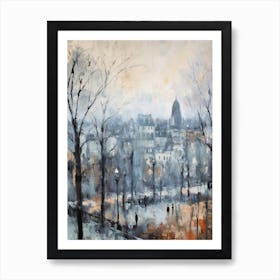 Winter City Park Painting Parc Des Buttes Chaumont Paris France 3 Art Print