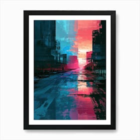 Cityscape At Sunset | Pixel Art Series Art Print