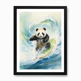 Panda Art Surfing Watercolour 3 Art Print