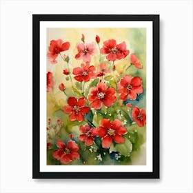 Red Flowers Watercolor Painting Art Print