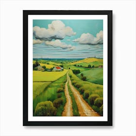 Green plains, distant hills, country houses,renewal and hope,life,spring acrylic colors.10 Art Print