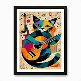 Cat Playing Guitar Inspired by Picasso  Art Print