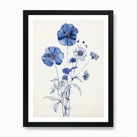 Blue Botanical Everlasting Flower 1 Art Print