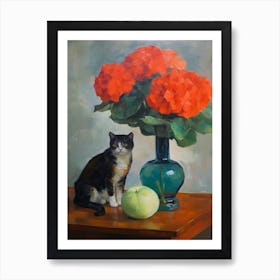 Flower Vase Amaryllis With A Cat 1 Impressionism, Cezanne Style Art Print