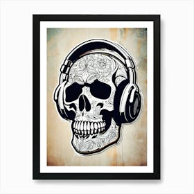 Skull With Headphones 134 Art Print