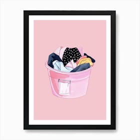 Pink Laundry Basket Art Print