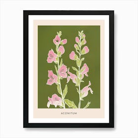 Pink & Green Aconitum 2 Flower Poster Art Print