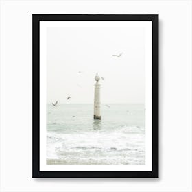 White Seascape And Seagulls Art Print