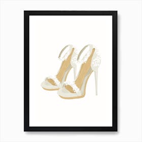High Heeled Shoes of bride with white background wallart printable Art Print