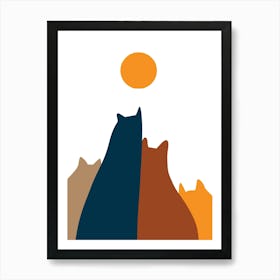 Three Cats Looking At The Sun Art Print