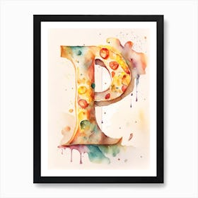 P  Pizza, Letter, Alphabet Storybook Watercolour 1 Art Print