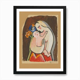 Mother And Child With Poppy, Mikuláš Galanda Art Print