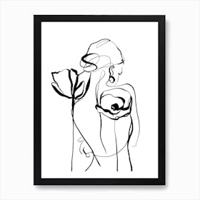 Woman silhouette with poppies Art Print