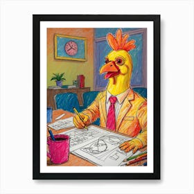 Chicken At Work Art Print