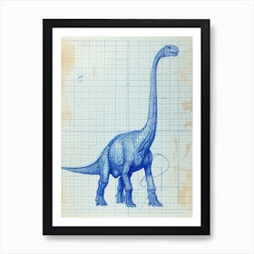 Diplodocus Dinosaur Blue Print Sketch 1 Art Print