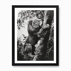 African Lion Charcoal Drawing Climbing A Tree 2 Art Print