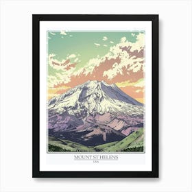 Mount St Helens Usa Color Line Drawing 6 Poster Art Print