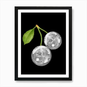 Cherry Disco Ball Black Art Print