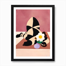 Woman Chilling On The Floor With Daisies Art Print