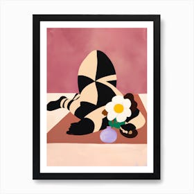 Woman Chilling On The Floor With Daisies Art Print