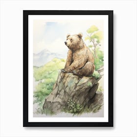 Storybook Animal Watercolour Grizzly Bear 3 Art Print