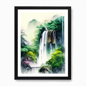 Shifen Waterfall, Taiwan Water Colour  (2) Art Print