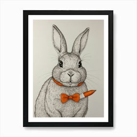 Rabbit With Orange Bow Tie Art Print