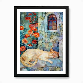 Cat Sleeping In A Window Art Print